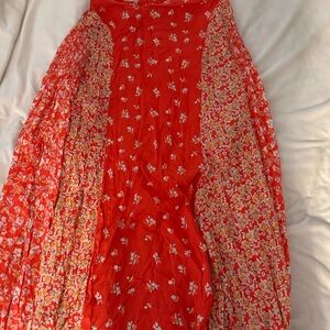Free People Red Floral Maxi Skirt